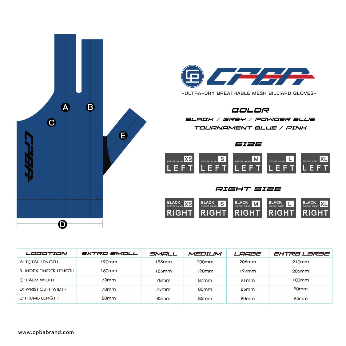 CPBA Open Finger Billiard Gloves